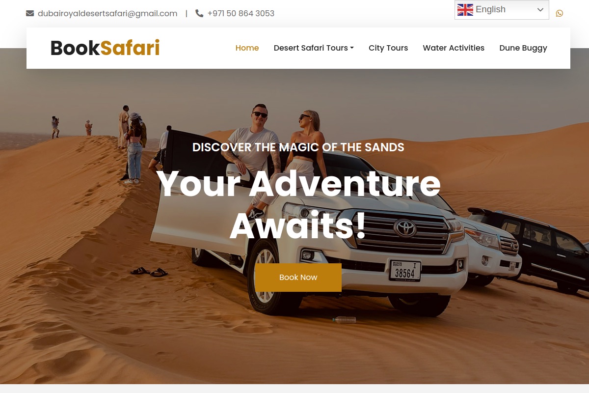 Screenshot of a Dubai desert safari tour booking website