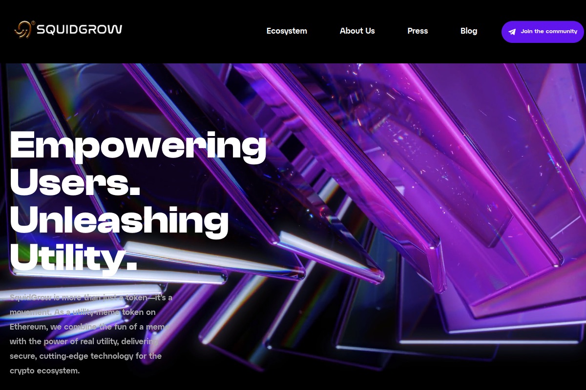 Screenshot of the SquidGrow Web3 website homepage
