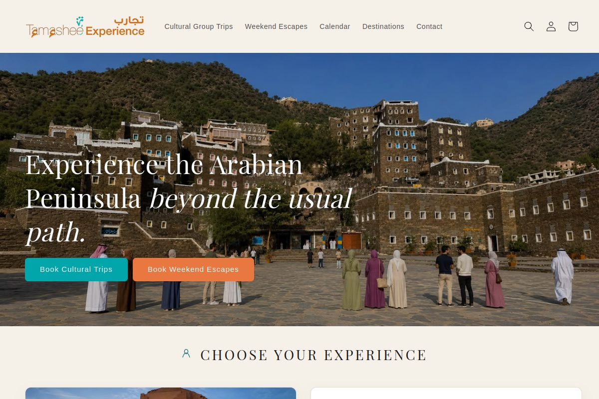 Screenshot of the Tamashee Experience cultural travel website